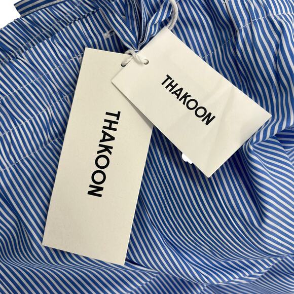 THAKOON Striped Straight Leg Trouser Blue White Drawstring High Waist Size 8 NEW - Picture 10 of 12